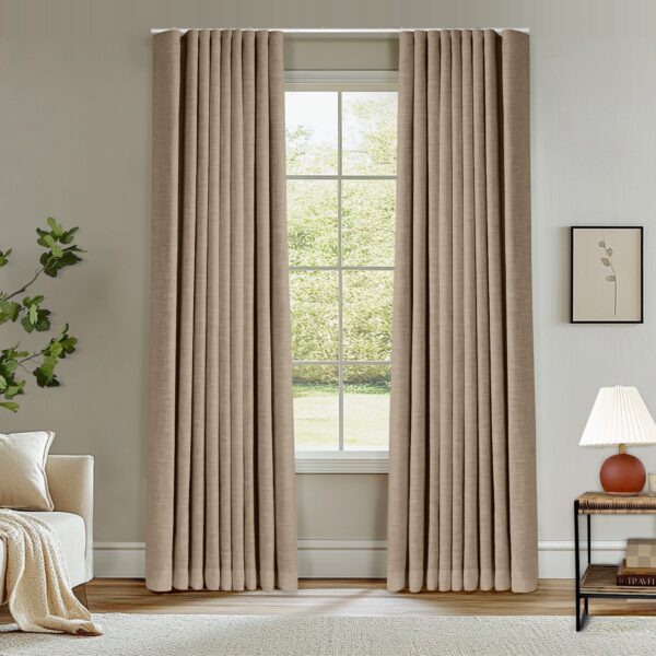 Ripple Fold Lille Linen Memory Trained Curtains Custom Blackout Drapes Grey Beige - Image 25