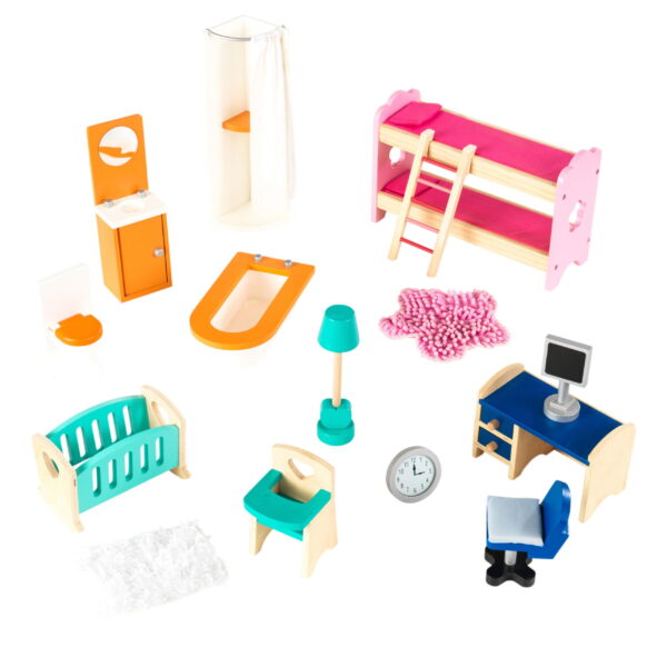 So Chic Wood Dollhouse, Almost 4  Tall with Wheels   46 Pieces, Assembly Required - Image 5