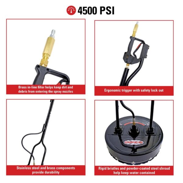 SIMPSON Industrial 20-in 4500 PSI Rotating Surface Cleaner for Gas and Electric Pressure Washers - Image 3