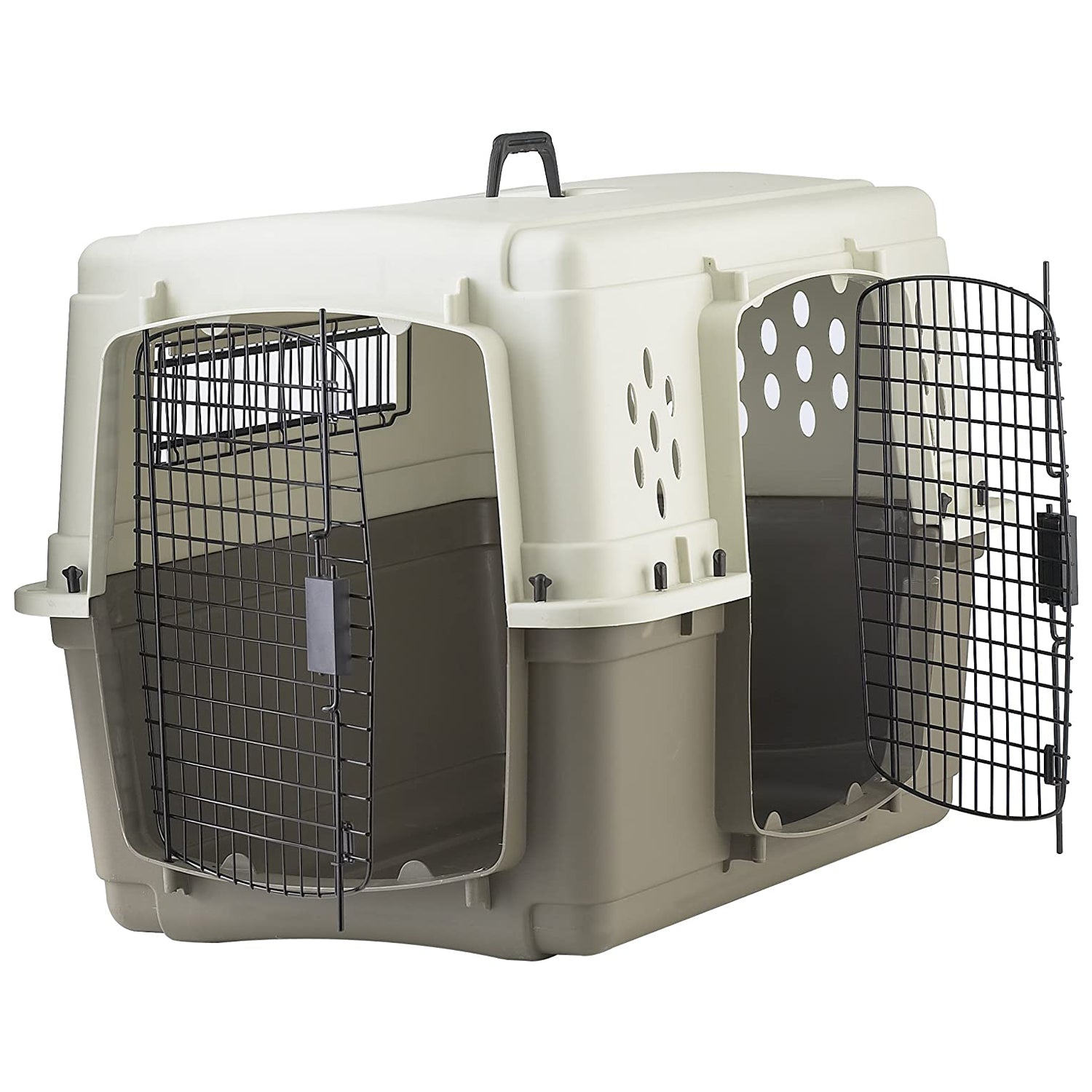Hard Sided Double Door Dog & Pet Travel Kennel Crate, Brown