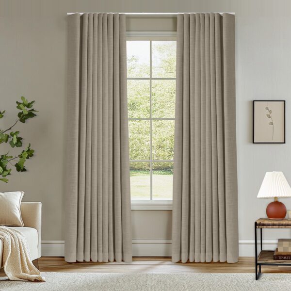 Ripple Fold Lille Linen Memory Trained Curtains Custom Blackout Drapes Grey Beige - Image 26
