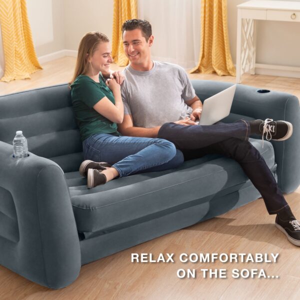 Queen Size Inflatable Pull-Out Sofa Bed Sleep Away Futon Couch, Dark Gray - Image 4