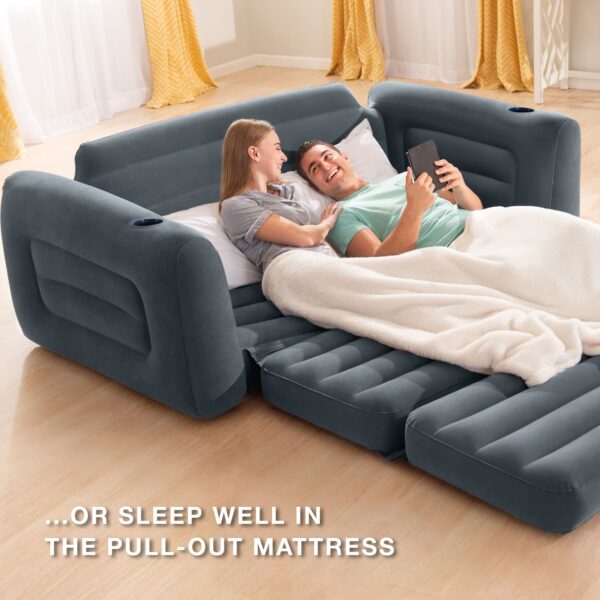 Queen Size Inflatable Pull-Out Sofa Bed Sleep Away Futon Couch, Dark Gray - Image 5