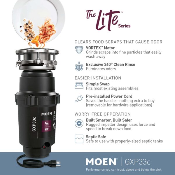 Moen Lite Corded 1/3-HP Continuous Feed Noise Insulation Garbage Disposal - Image 5
