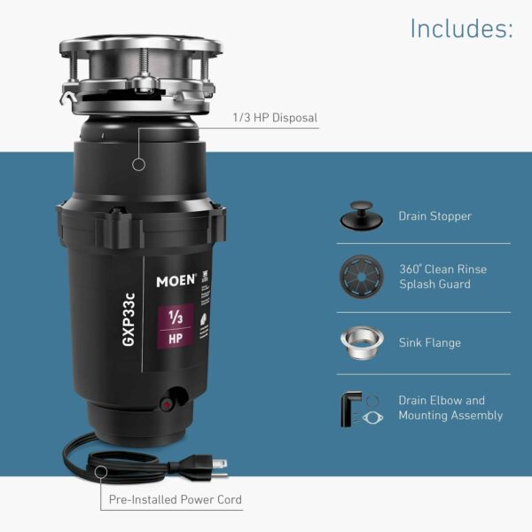 Moen Lite Corded 1/3-HP Continuous Feed Noise Insulation Garbage Disposal - Image 3