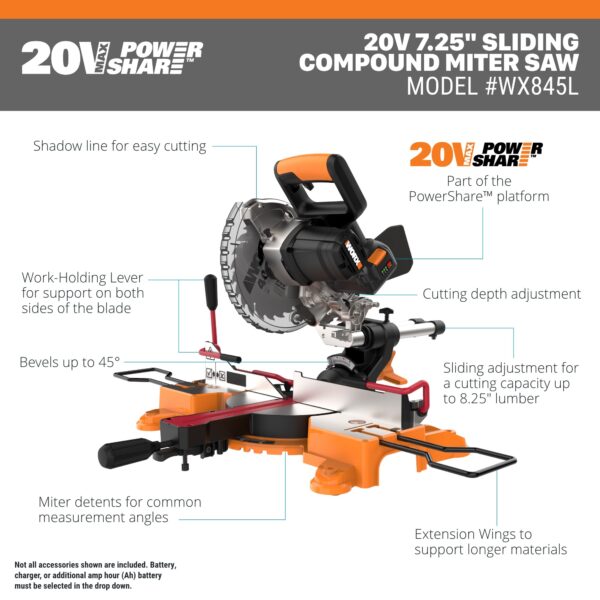 Power Share POWER SHARE 7-1/4-in 20-volt Max Single Bevel Sliding Compound Cordless Miter Saw (Cordless) - Image 10
