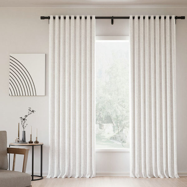 Grommet Lille Linen Memory Trained Blackout Curtains Natural Modern Pale Blue Aqua Custom Drapes - Image 9