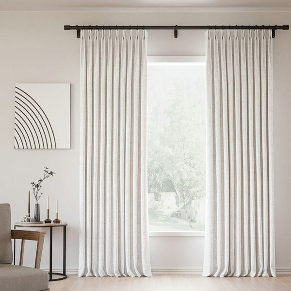 Pinch Pleated Lille Linen Memory Trained Blackout Curtains Natural Modern Custom Drapes - Image 8