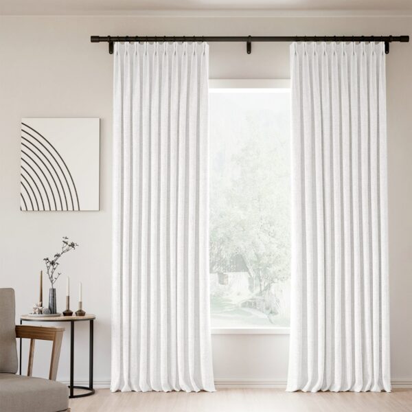 Pinch Pleated Lille Linen Memory Trained Blackout Curtains Natural Modern Custom Drapes - Image 55