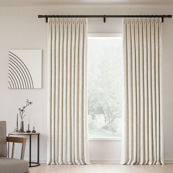Pinch Pleated Lille Linen Memory Trained Blackout Curtains Natural Modern Custom Drapes - Image 16