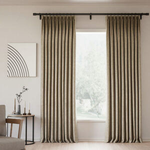 Pinch Pleated Lille Linen Memory Trained Blackout Curtains Natural Oak Dim Grey Modern Custom Drapes