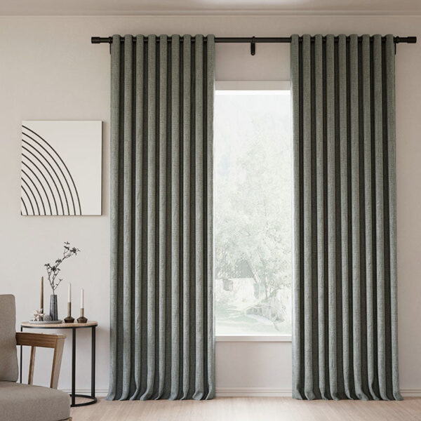 Grommet Lille Linen Memory Trained Blackout Curtains Natural Modern Pale Blue Aqua Custom Drapes - Image 24