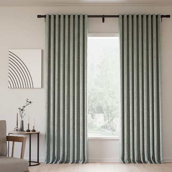 Grommet Lille Linen Memory Trained Blackout Curtains Natural Modern Pale Blue Aqua Custom Drapes - Image 25