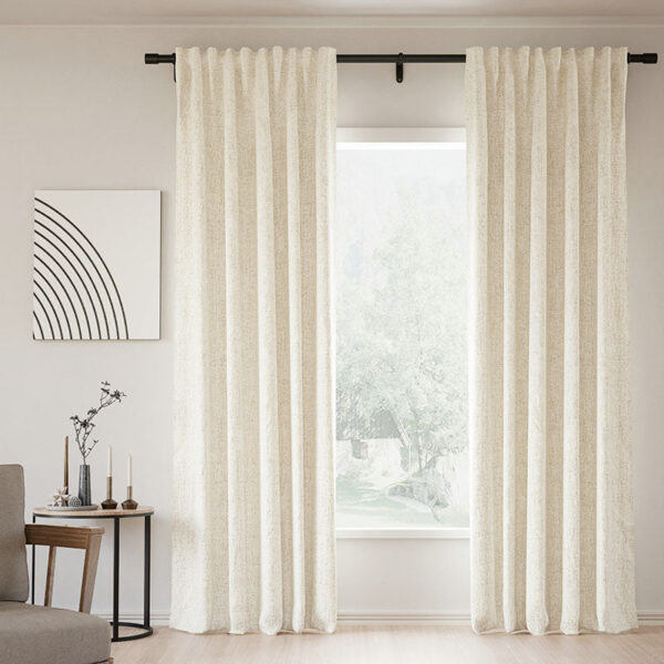 Back Tab Lille Linen Memory Trained Blackout Curtains Natural Modern Custom Drapes - Image 9