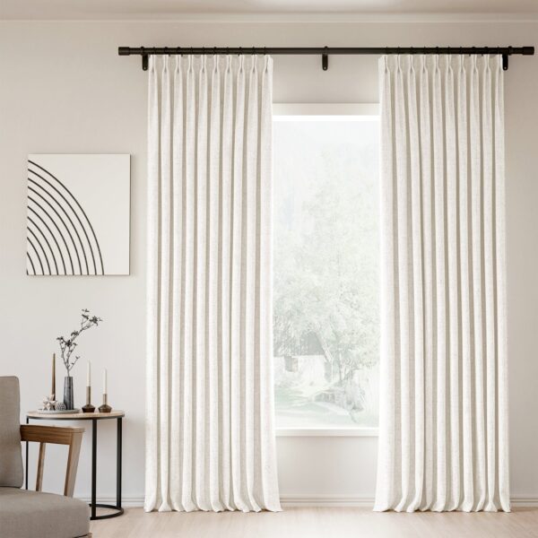 Pinch Pleated Lille Linen Memory Trained Blackout Curtains Natural Modern Custom Drapes - Image 56