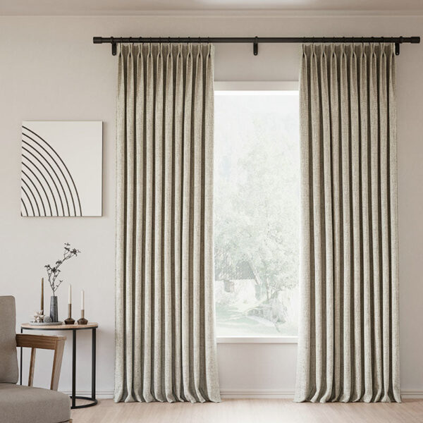 Pinch Pleated Lille Linen Memory Trained Blackout Curtains Natural Modern Custom Drapes - Image 36