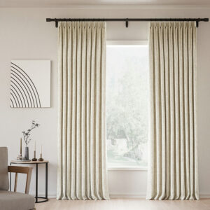 Pinch Pleated Lille Linen Memory Trained Blackout Curtains Natural Sand Beige Modern Custom Drapes