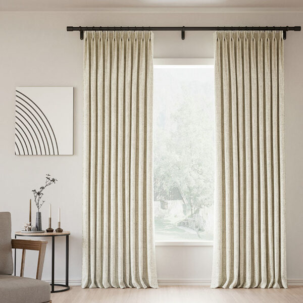 Pinch Pleated Lille Linen Memory Trained Blackout Curtains Natural Modern Custom Drapes - Image 18
