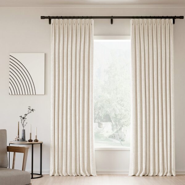 Pinch Pleated Lille Linen Memory Trained Blackout Curtains Natural Modern Custom Drapes - Image 57