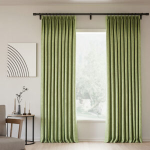 Pinch Pleated Lille Linen Memory Trained Blackout Curtains Natural Green Modern Custom Drapes