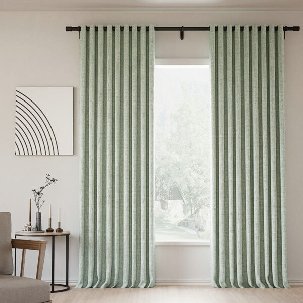 Grommet Lille Linen Memory Trained Blackout Curtains Natural Modern Pale Blue Aqua Custom Drapes