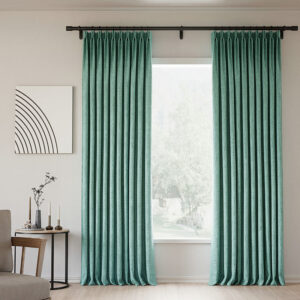 Pinch Pleated Lille Linen Memory Trained Blackout Curtains Natural Everglade Teal Modern Custom Drapes