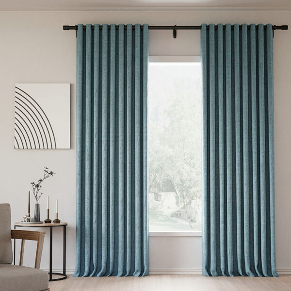 Grommet Lille Linen Memory Trained Blackout Curtains Natural Modern Pale Blue Aqua Custom Drapes - Image 42