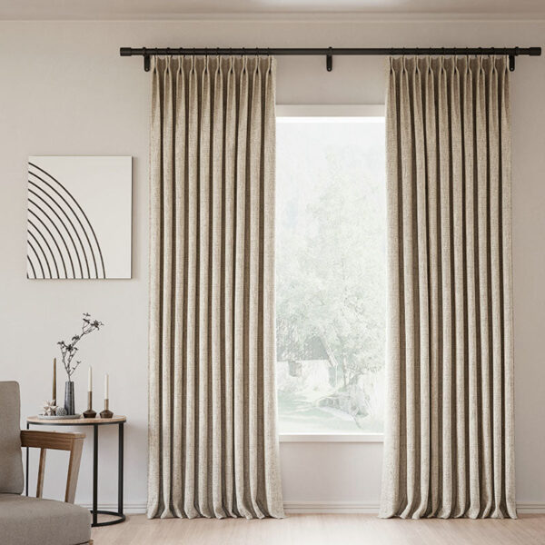 Pinch Pleated Lille Linen Memory Trained Blackout Curtains Natural Modern Custom Drapes - Image 22