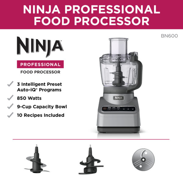 Professional Food Processor, 850 Watts, 9-Cup Capacity, Auto-iQ Preset Programs, BN600 - Image 9