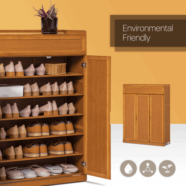 MoNiBloom Bamboo 7 Tier Organizer Cabinet with Folding Door, 35 Pairs of Shoes Rack, Brown, for Home - Image 9