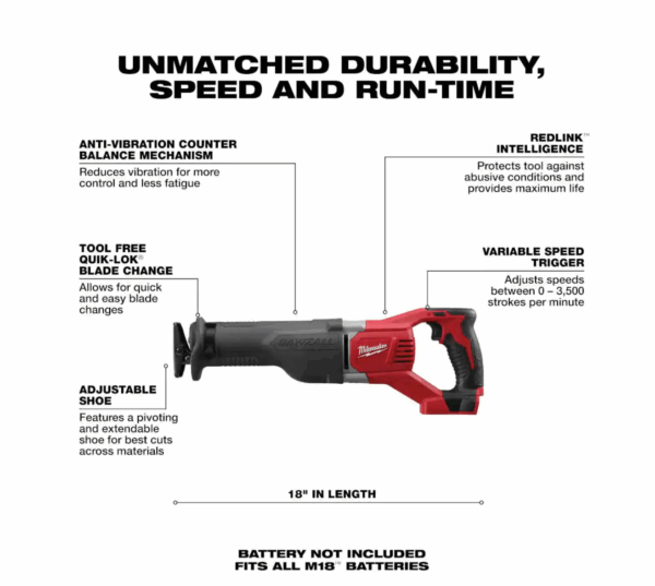 2621-20 M18 18V Lithium-Ion Cordless SAWZALL Reciprocating Saw (Tool-Only) - Image 3