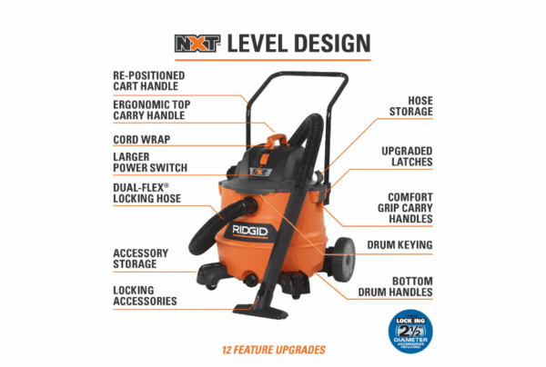HD1800 16 Gallon 6.5-Peak HP NXT Wet/Dry Shop Vacuum with Cart, Fine Dust Filter, Hose, Accessories - Image 9