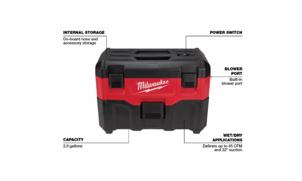 0880-20 M18 18-Volt 2 Gal. Lithium-Ion Cordless Wet/Dry Vacuum (Tool-Only) - Image 7