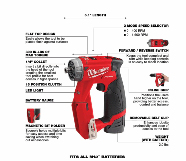 2505-22-2420-20 M12 FUEL 12V Lithium-Ion Brushless Cordless 4-in-1 Installation 3/8 in. Drill Driver Kit with M12 HACKZALL - Image 3