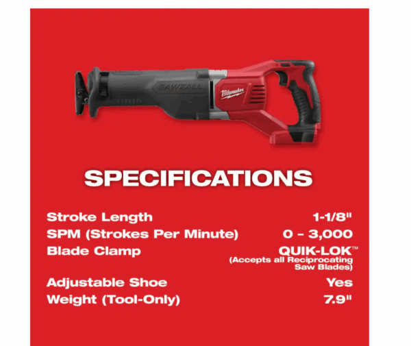 2621-20-48-11-1837 M18 18V Lithium-Ion Cordless SAWZALL Reciprocating Saw with Two 3.0Ah Batteries - Image 3