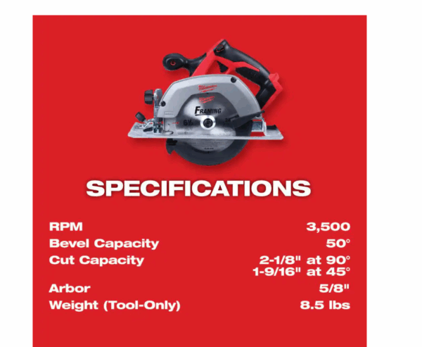 2630-20-48-11-1837 M18 18V Lithium-Ion Cordless 6-1/2 in. Circular Saw with Two 3.0 Ah Batteries - Image 3
