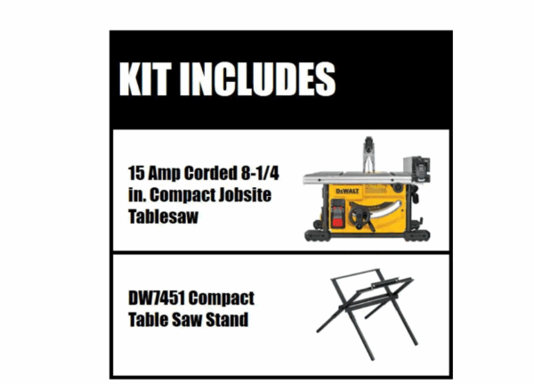 Table saw DWE7485 15 Amp Corded 8-1/4 in. with Compact Table Saw DW7451Stand - Image 2