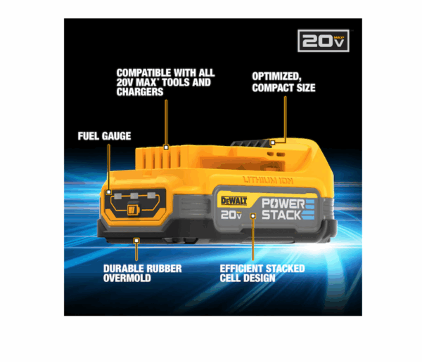 DCF840E1 20V 1/4 in IMPACT DRIVER WITH POWERSTACK BATTERY - Image 3
