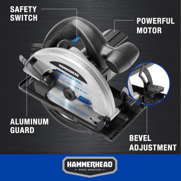 Hammerhead HACS120 12-Amp 7-1/4 Inch Circular Saw with Saw Blade - Image 3