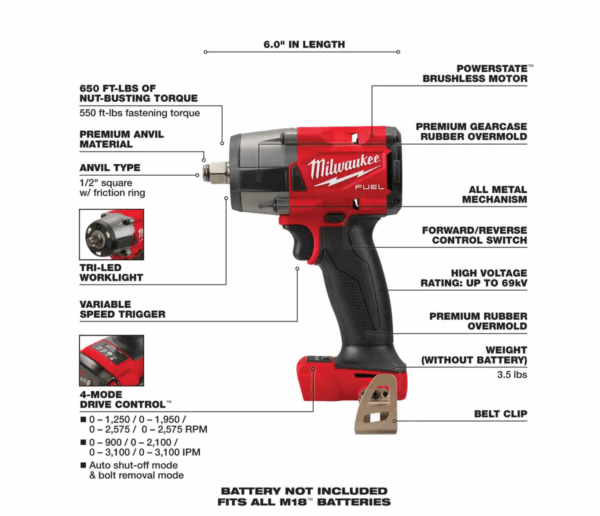 2962-20-2854-20 M18  Gen-2 18V Lithium-Ion Brushless Cordless Mid Torque 1/2 in. Impact Wrench   3/8 in. Wrench w/Friction Ring - Image 3
