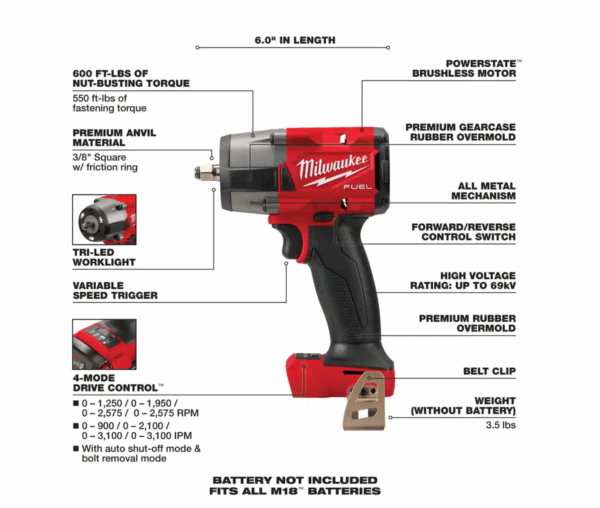 2960-20-2962-20 M18 FUEL GEN-2 18V Lithium-Ion Mid Torque Brushless Cordless 3/8 in. and 1/2 in Impact Wrench (2-Tool) - Image 3