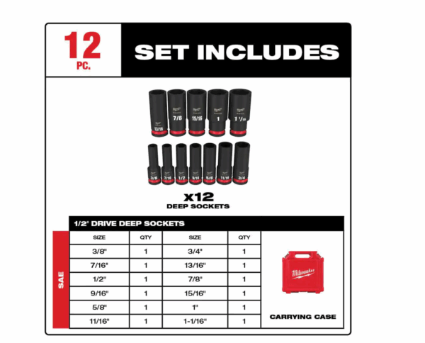 2555-22-49-66-7011 M12 FUEL 12V Cordless Brushless Stubby 1/2 in. Impact Wrench Kit with 1/2 in. Drive SAE Deep Socket Set (12-Piece) - Image 3