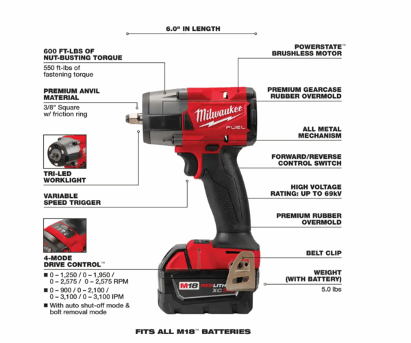 M18 FUEL GEN-2 Mid Torque Brushless Impact Wrench - Image 3