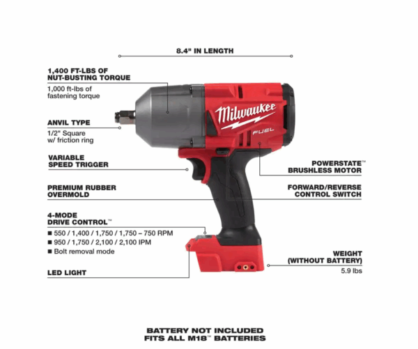 2767-20 M18  18-Volt Lithium-Ion Brushless Cordless 1/2 in. Impact Wrench with Friction Ring (Tool-Only) - Image 3