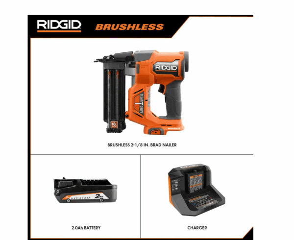 R09891K 18V Brushless Cordless 18-Gauge 2-1/8 in. Brad Nailer with CLEAN DRIVE Technology with 2.0 Ah Battery and Charger - Image 3