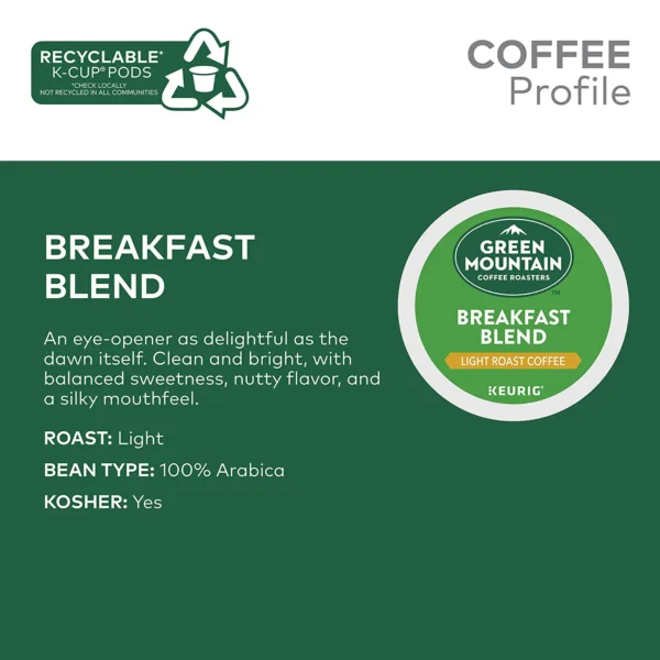 Green Mountain Coffee Roasters Breakfast Blend Single-Serve Keurig K-Cup Pods Light Roast Coffee 96 Count - Image 3