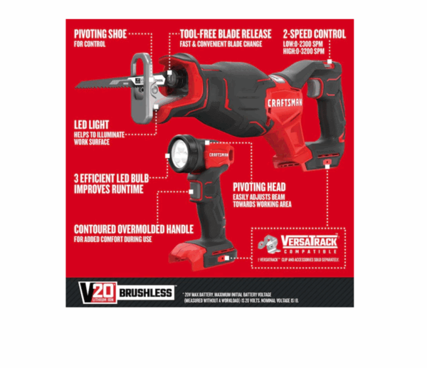CMCK420D2 V20 4-Tool 20-Volt Max Brushless Power Tool Combo Kit with Soft Case (2-Batteries Included and Charger Included) - Image 3