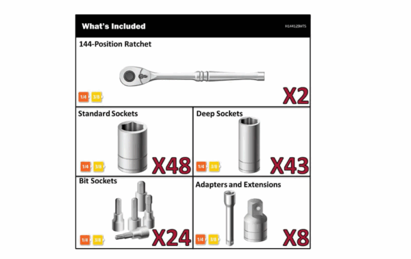 H144125MTS 144-Position 1/4 in. and 3/8 in. Drive Mechanics Tool Set (125-Piece) - Image 2