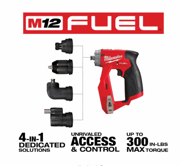 2505-20 M12 FUEL 12-Volt Lithium-Ion Brushless Cordless 4-in-1 Installation 3/8 in. Drill Driver with 4 Tool Head (Tool-Only) - Image 3