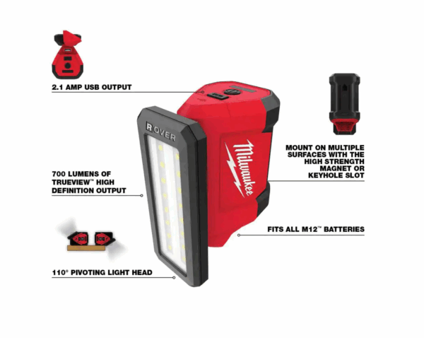 2401-22-2367-20 M12 12-Volt Li-Ion Cordless 1/4 in. Hex Screwdriver Kit w/ M12 Service   Repair 700 Lumens Flood Light w/ USB Charging - Image 3